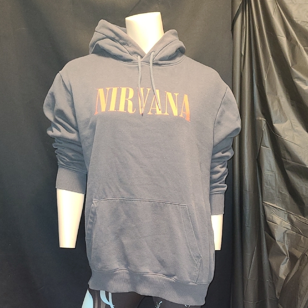 H&M NIRVANA Charcoal Hoodie FRONT AND BACK GRAPHICS Size MEDIUM